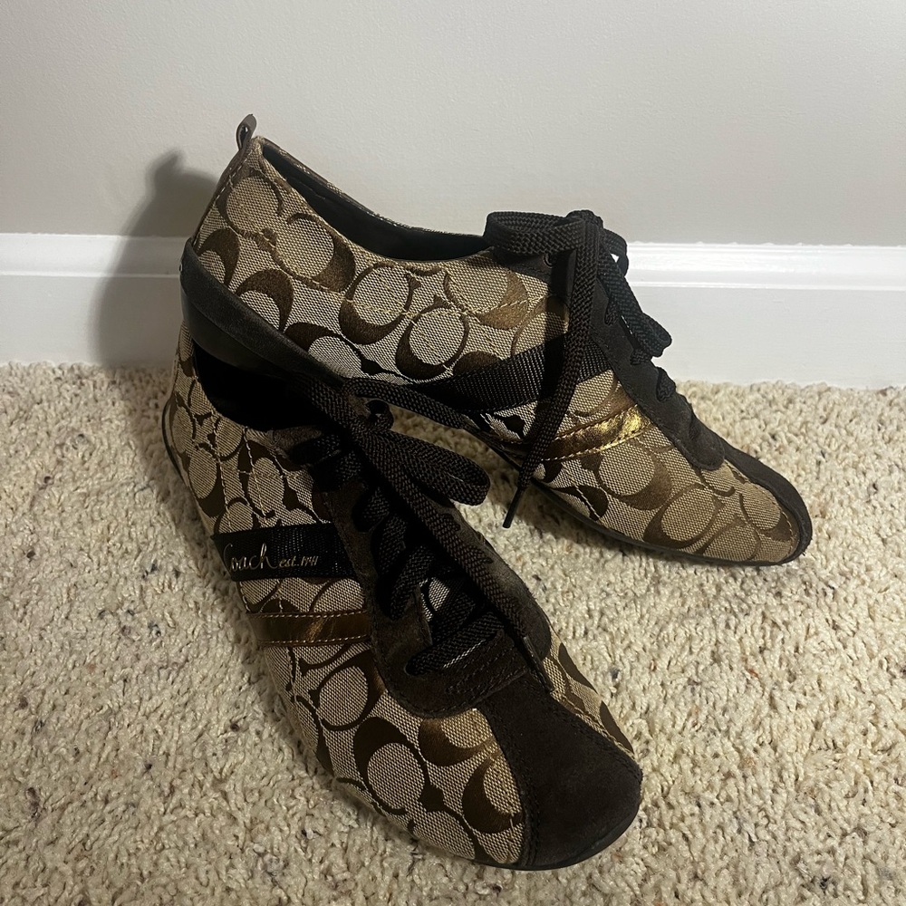 Coach Brown and Gold Patterned Sneakers - Picture 2 of 4